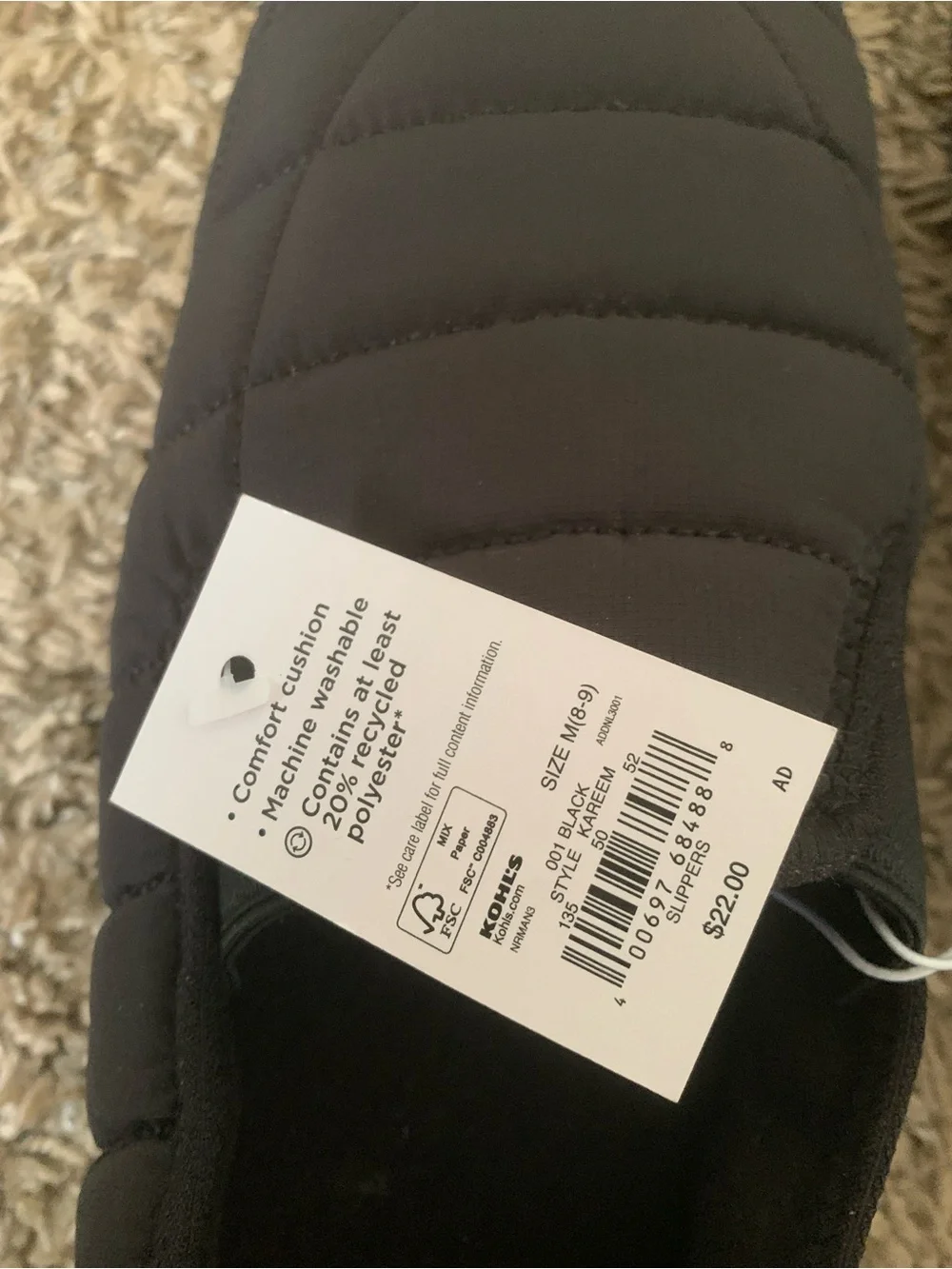 NWT Men's Black Quilted Slip-On Comfort Shoes 8-9